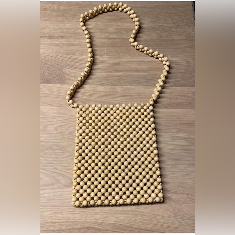 Wooden beaded crossbody bag